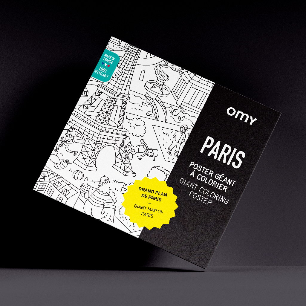 Packaging du poster géant à colorier Paris - OMY sur fond noir