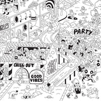 Poster géant Surf & Skate en noir et blanc, rempli de détails à colorier